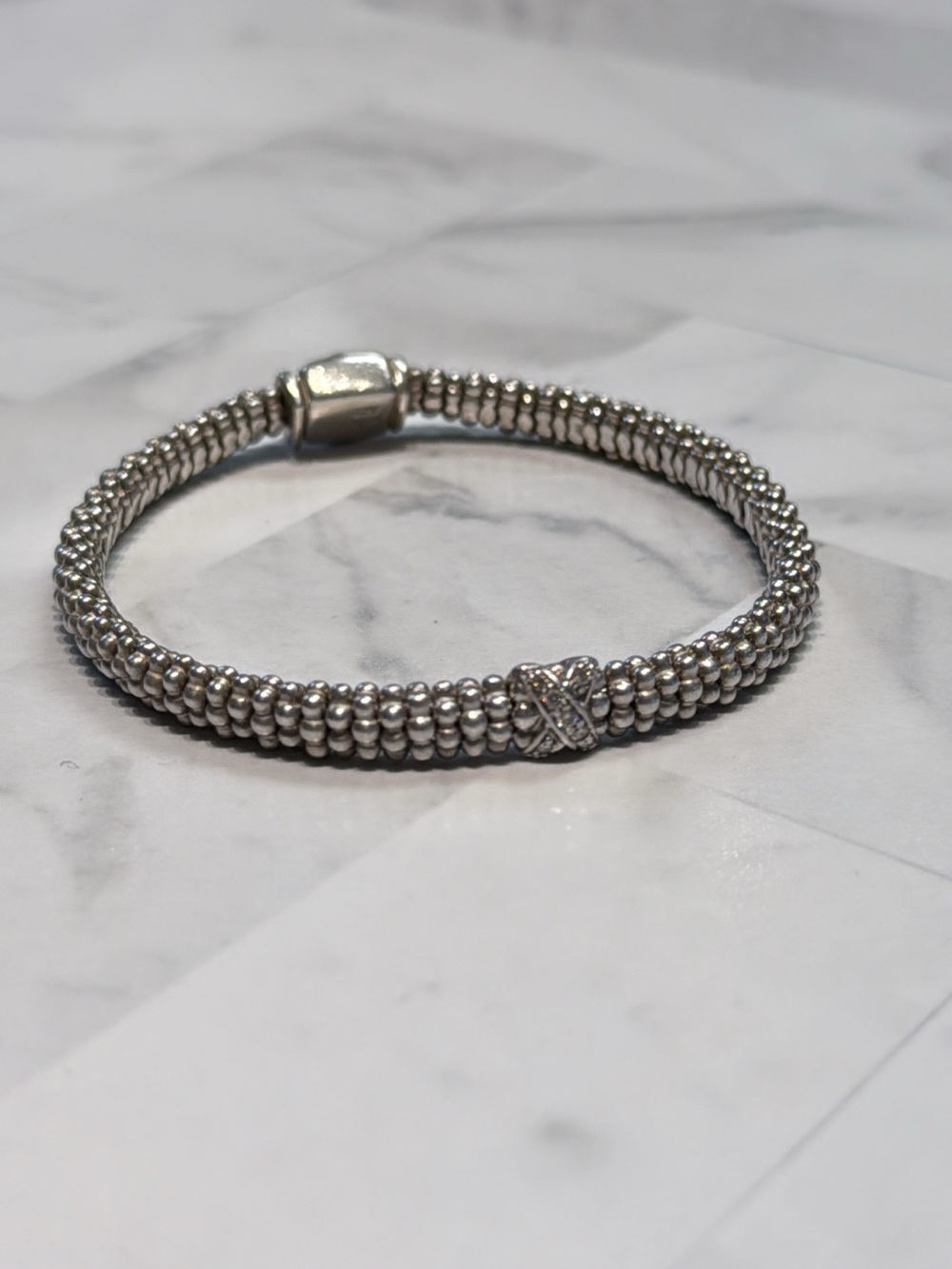 Lagos Sterling Silver Bracelet with Diamond X 925